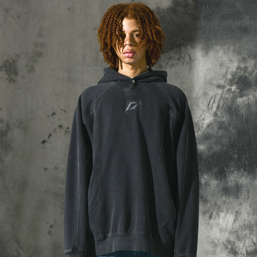 23FW [Heavy Cotton] Pigment Washing Puzzle Embroidered Hoodie_Charcoal