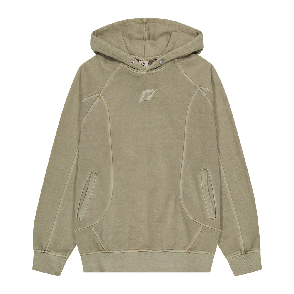 23FW [Heavy Cotton] Pigment Washing Puzzle Embroidered Hoodie_Olive