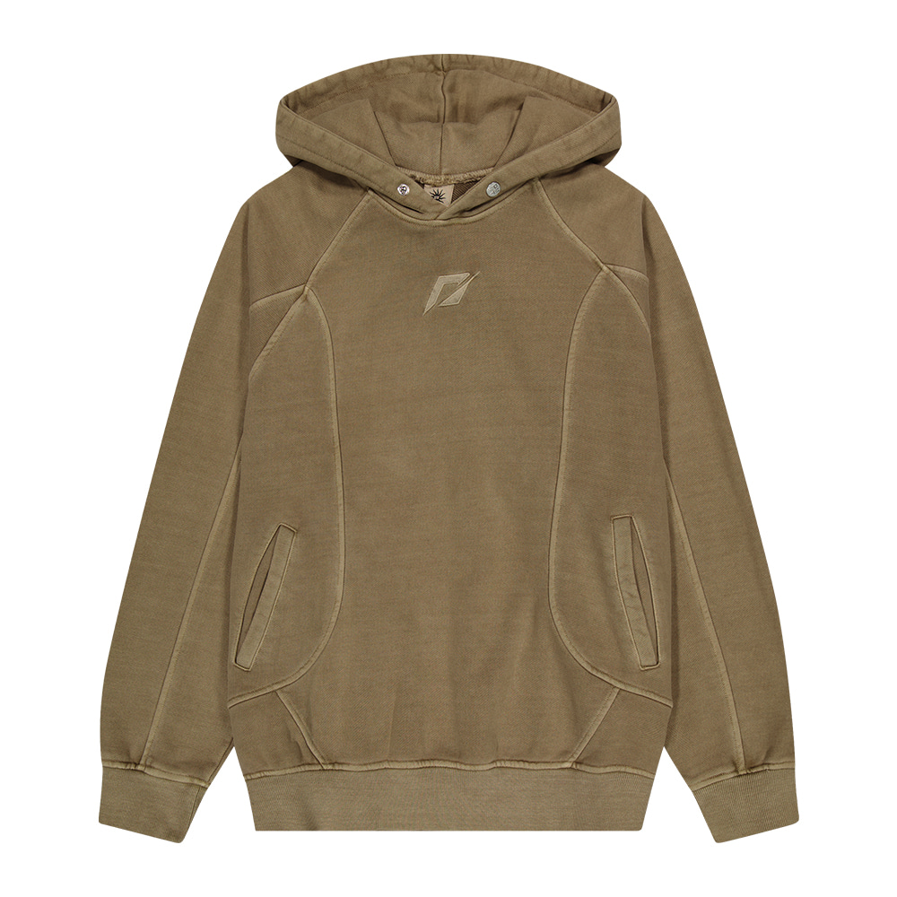 23FW [Heavy Cotton] Pigment Washing Puzzle Embroidered Hoodie_Brown